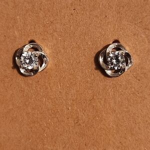 Silver Cubic Zirconia Flower Earrings